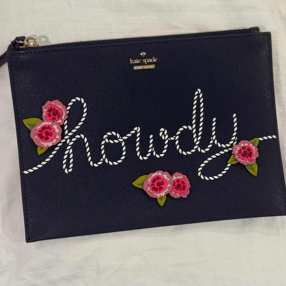 Kate Spade Navy Pouch with Pink Floral Design